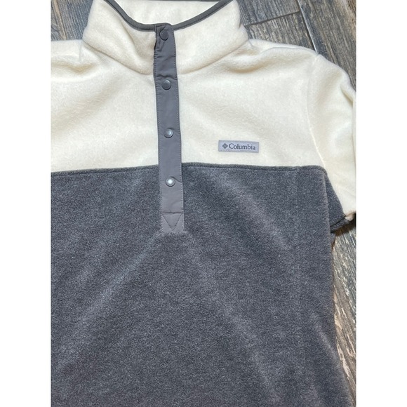 Columbia Fleece Pullover Half Snap Benton Springs White Gray Women's Medium Warm - Picture 3 of 9